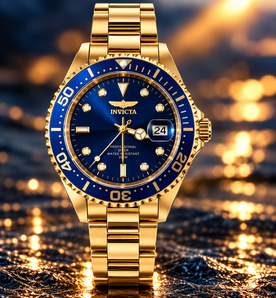 Invicta Pro Diver 17052 men's gold and blue watch, 37.5mm