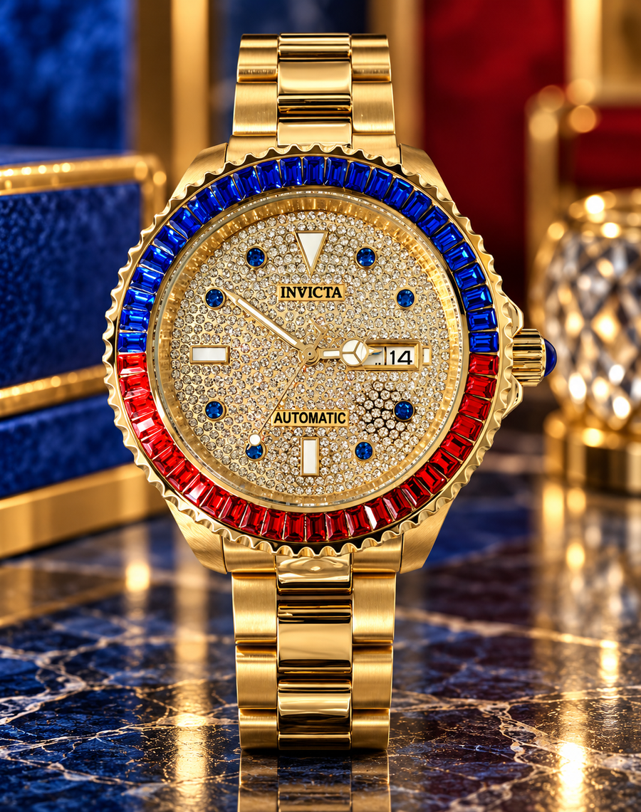 Invicta Grand Diver 46636 men's gold automatic crystal watch, 47mm