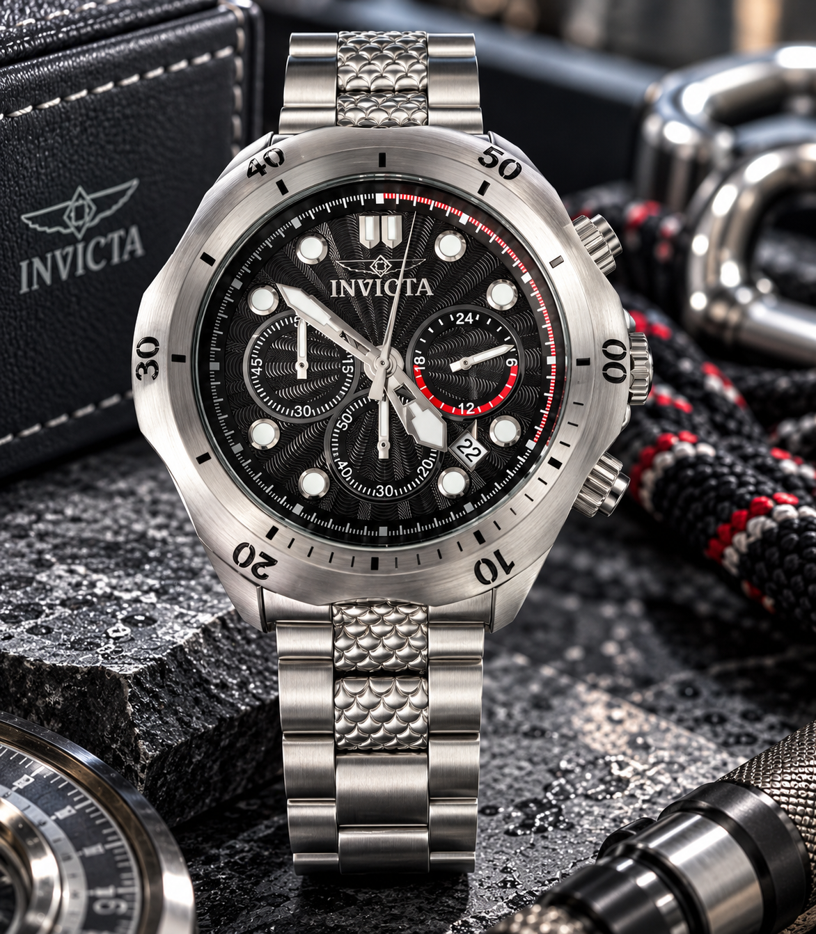 Invicta Venom Steelshed 47750 men's black chronograph watch, 46mm
