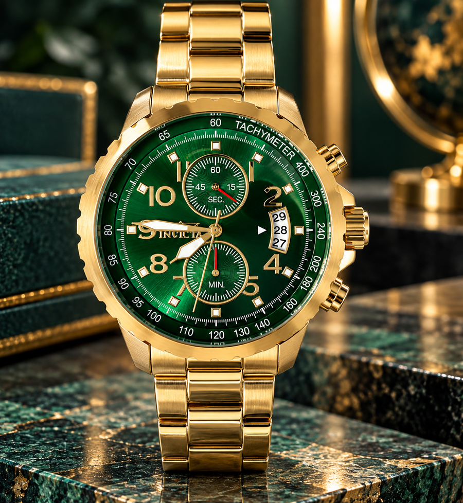 Invicta Specialty Altoris 48898 men's gold and green chronograph watch, 45mm