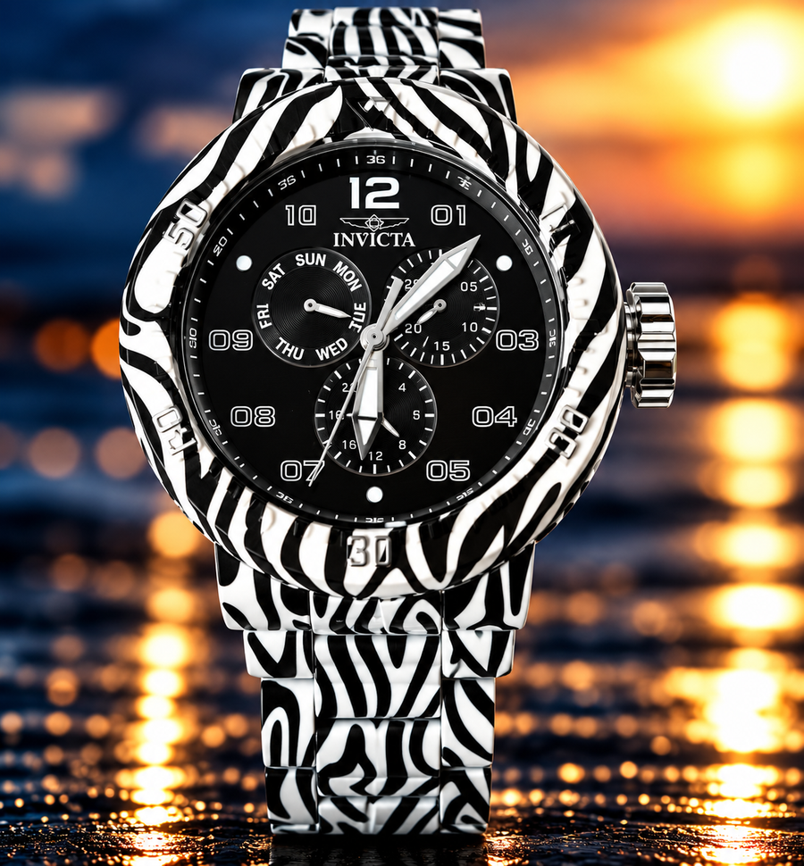 Invicta Pro Diver NeoArt Flux 50207 men's zebra-pattern watch, 52mm