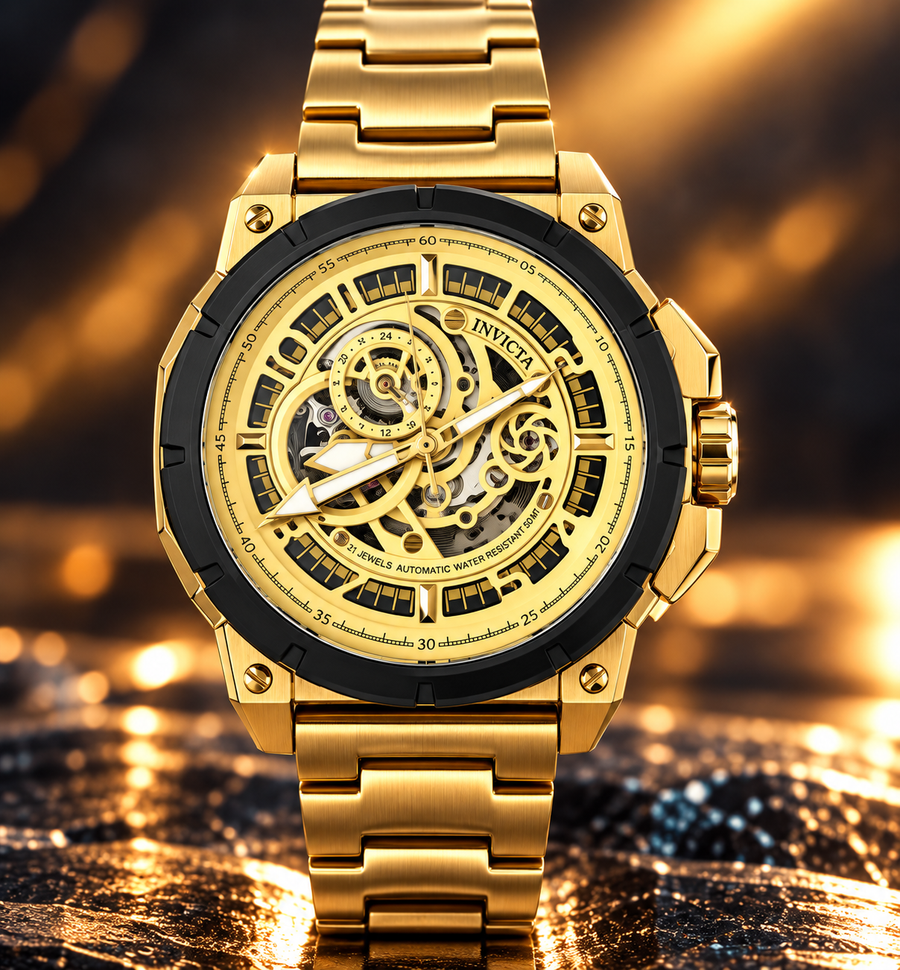 Invicta S1 Rally 69509 men's gold automatic skeleton watch, 43mm