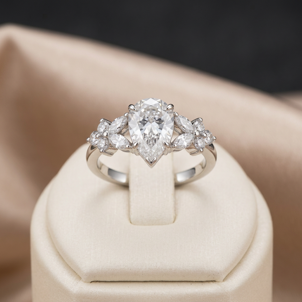 BiBi 4.4 Carat Pear-Cut Moissanite Sterling Silver Ring – Size 8