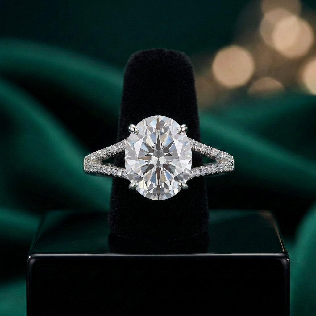 BIBI Luxury Jewelry 4.4ct Moissanite Split-Shank Sterling Silver Ring – Size 8