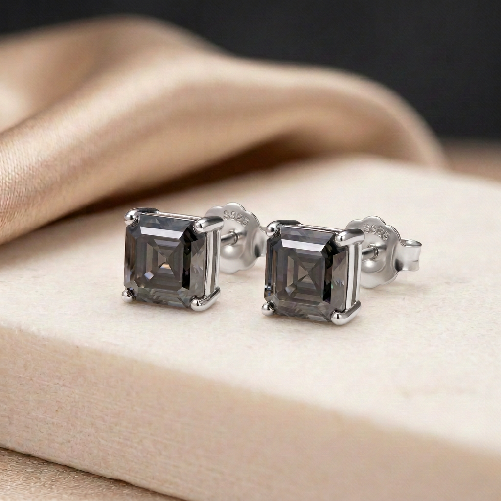 BiBi 2 Carat Total Asscher-Cut Moissanite Stud Earrings in S925 Sterling Silver
