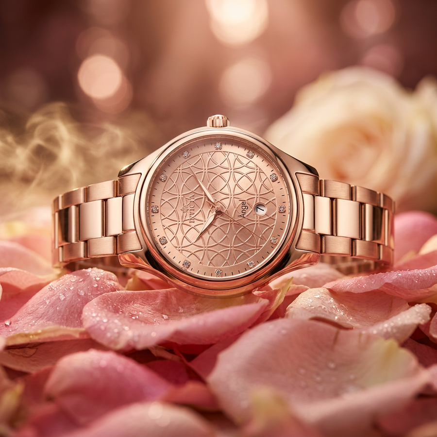 Invicta Angel 38mm – Rose Gold Embossed Dial Flame Fusion Quartz #35826