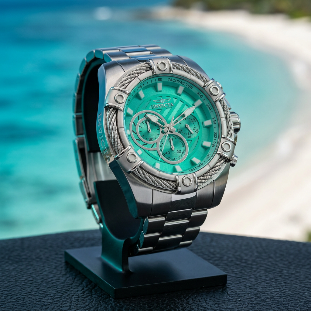 Invicta Bolt Ace 45874 52mm Teal Green Dial Steel Bracelet Chronograph Watch