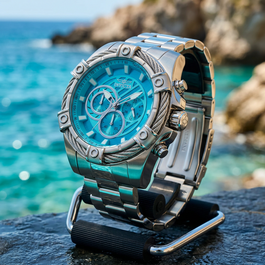 Invicta Bolt Ace 48865 52mm Aqua Blue Dial Steel Chronograph Watch