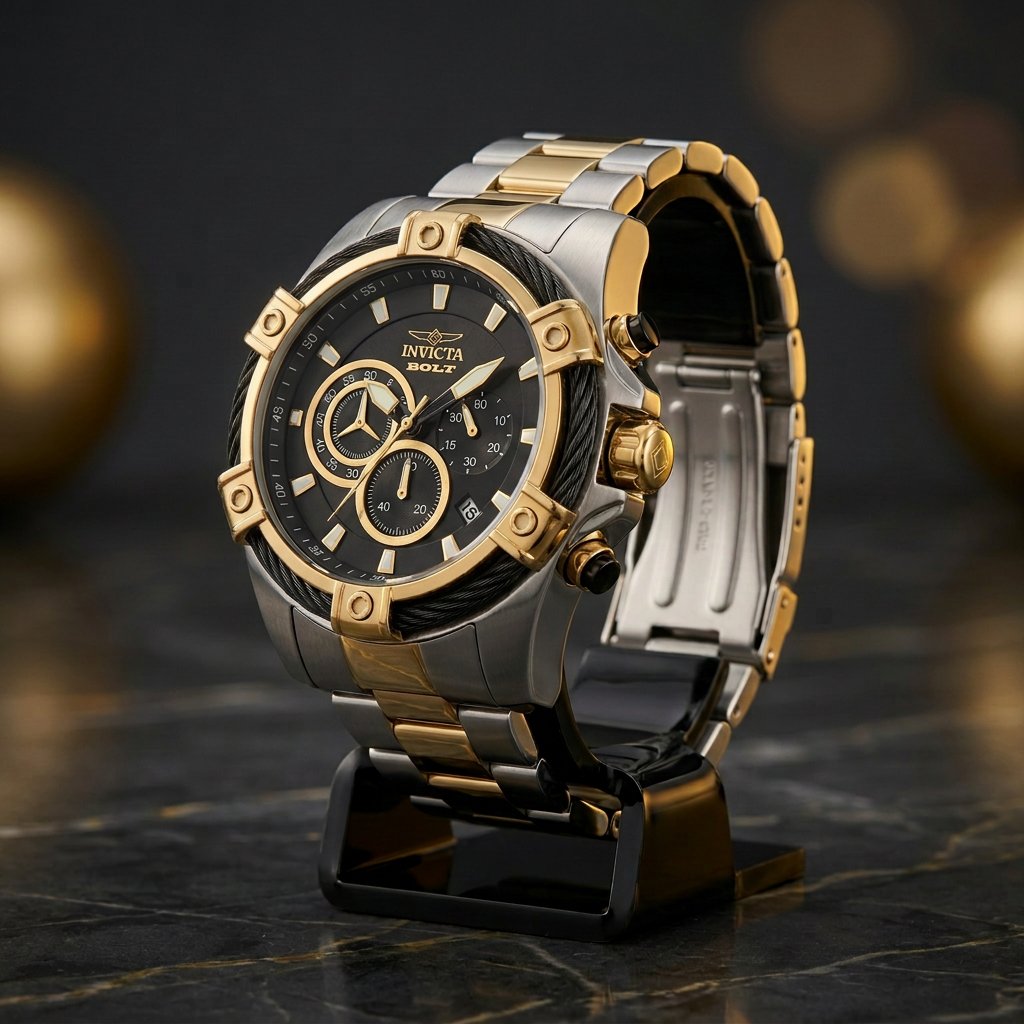 Invicta Bolt Ace 48868 52mm Black Dial Gold Steel Two-Tone Chronograph Watch