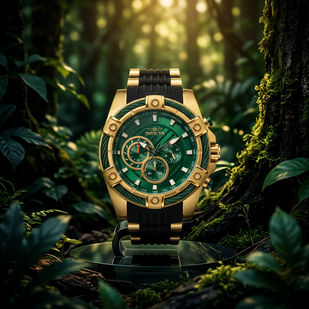 Invicta Bolt Girdex 25532 52mm Green Dial Gold-Tone Chronograph Watch