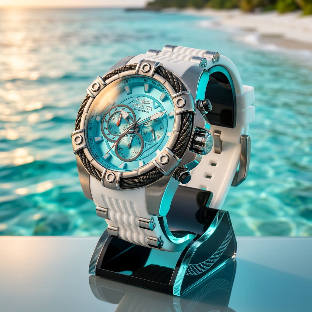 Invicta Bolt Girdex 50603 52mm Aqua Blue Dial Quartz Watch