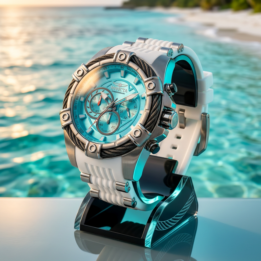 Invicta Bolt Girdex 50603 52mm Aqua Blue Dial Quartz Watch