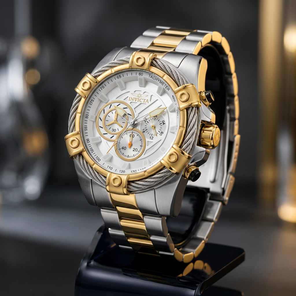 Invicta Bolt Valkir 69800 52mm Silver Dial Gold Steel Two-Tone Chronograph Watch