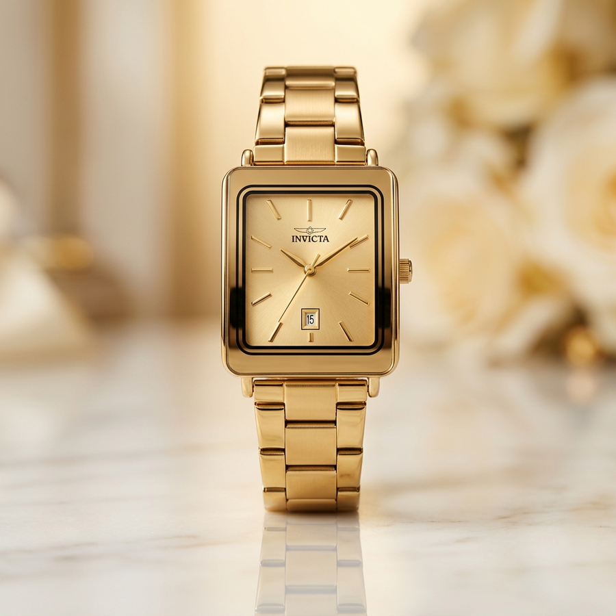 Invicta Celestial 24.5mm – Champagne Dial Rectangular Gold Quartz #70285