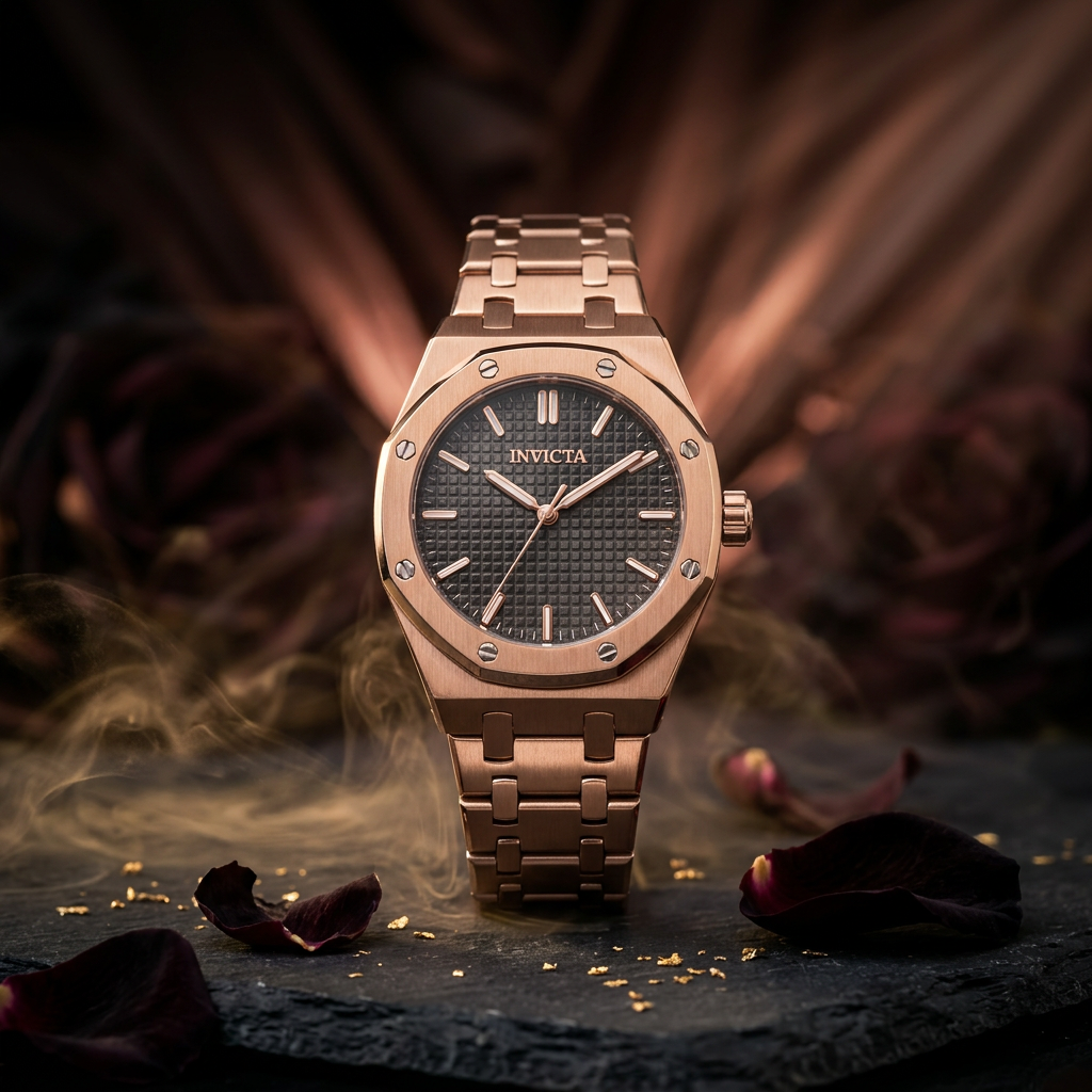 Invicta Celestial Isotile 30mm – Rose Gold Octagonal Charcoal Dial Quartz #69260