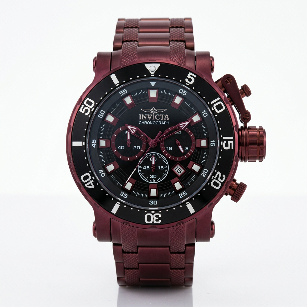 Invicta Coalition Forces Night Hawk 52mm – Black Dial Burgundy-Tone Chronograph Diver Quartz #50764
