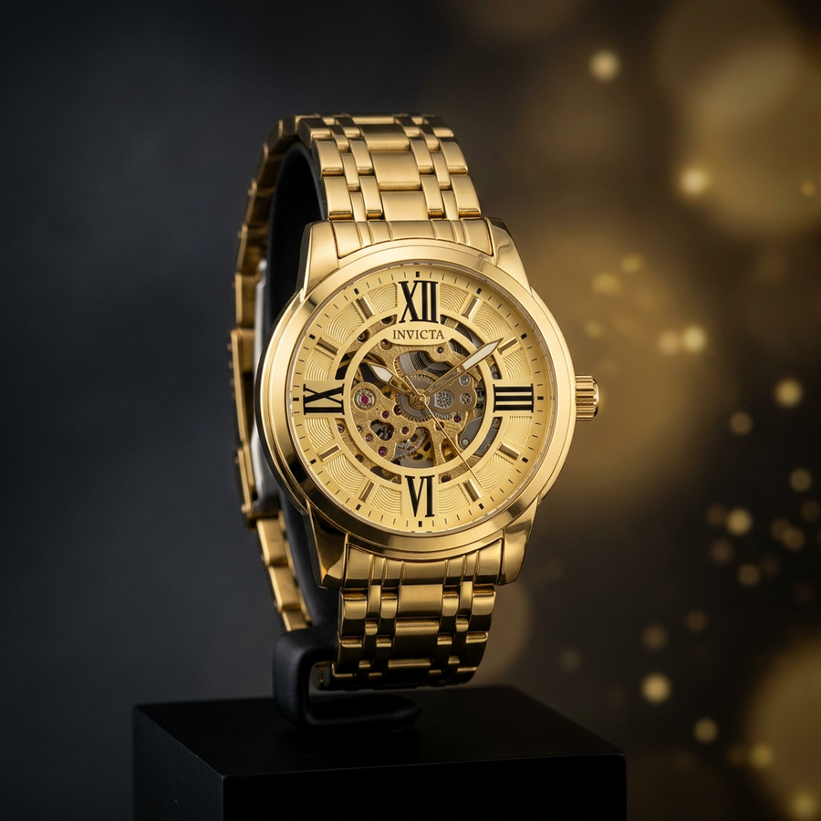 Invicta Objet d'Art Men's Automatic Skeleton Watch #69129 – 41mm Gold-Tone