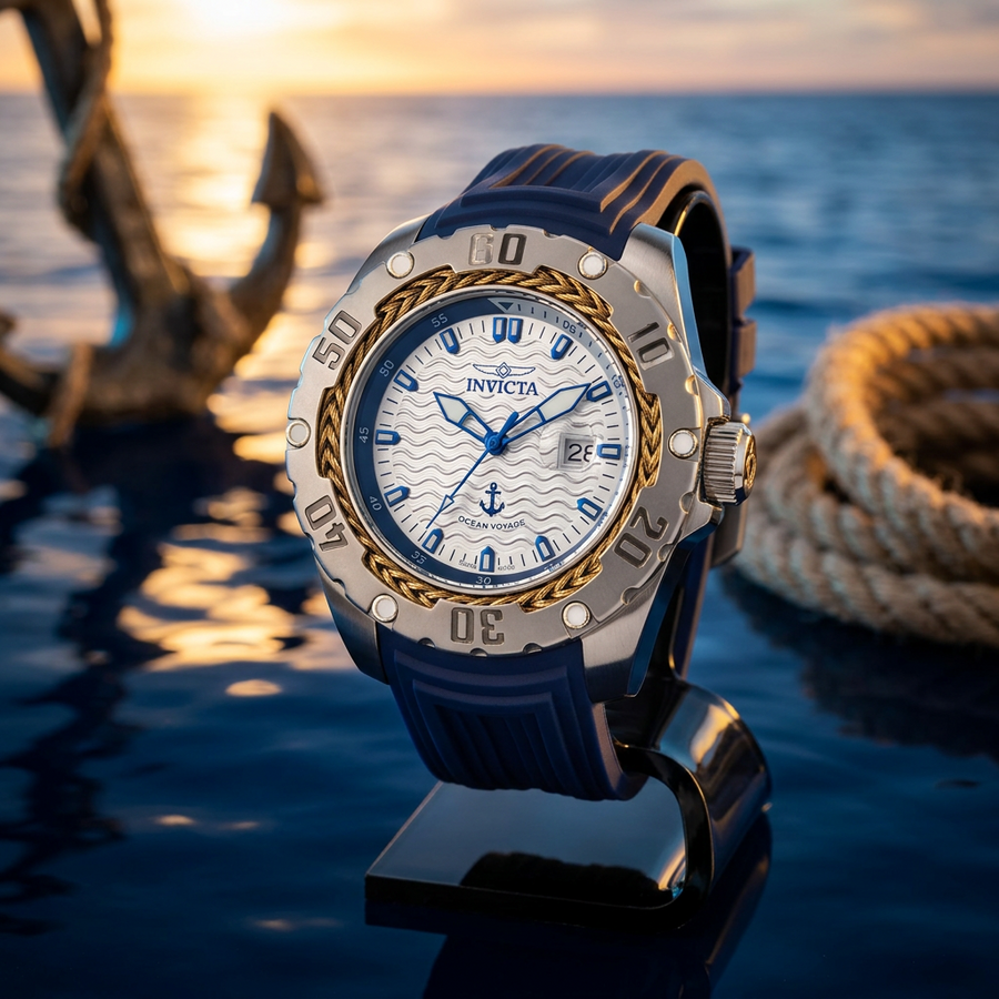 Invicta Ocean Voyage 48018 52mm Silver Anchor Dial Quartz Watch