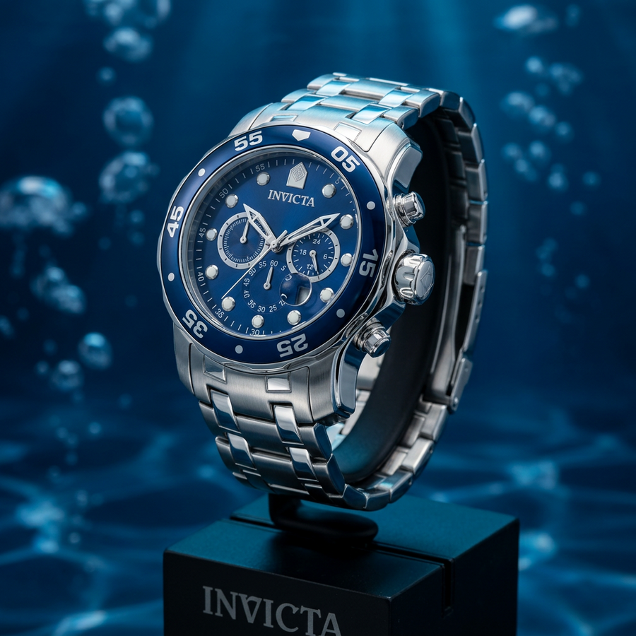 Invicta Pro Diver Chronograph Men's Watch #0070 – 48mm Blue Dial Steel 200m WR