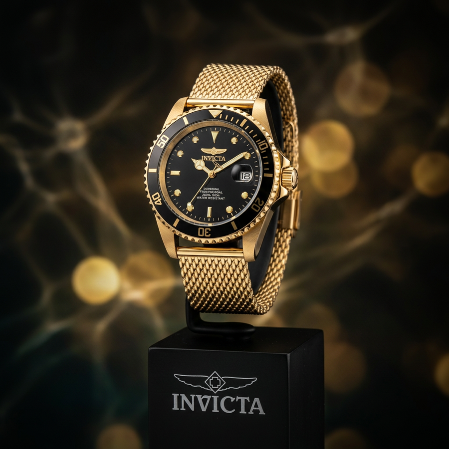 Invicta Grand Diver Bastion Automatic Men's Watch #47966 – 47mm Gold-Tone Black Dial Mesh