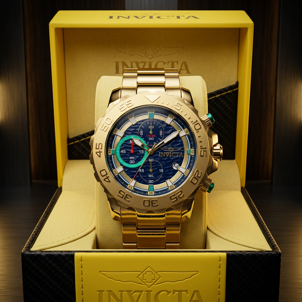 Invicta Pro Diver Planiplex Men's Watch #50249 – 54mm Gold Blue Chronograph Quartz