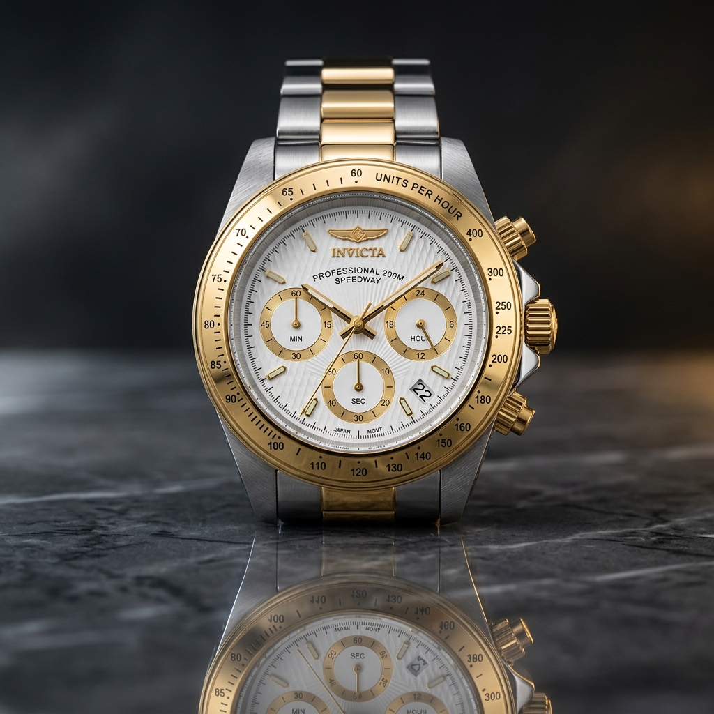 Invicta Speedway Torvane 39.5mm – White Dial Two-Tone Chronograph Diver Quartz #9212