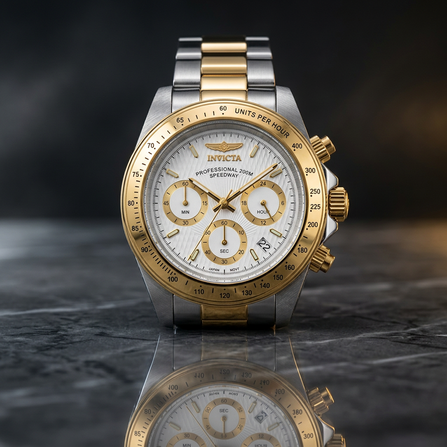 Invicta Speedway Torvane 39.5mm – White Dial Two-Tone Chronograph Diver Quartz #9212