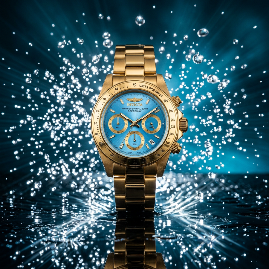 Invicta Speedway Torvane 39.5mm – Ice Blue Chronograph Gold Diver Quartz #18256
