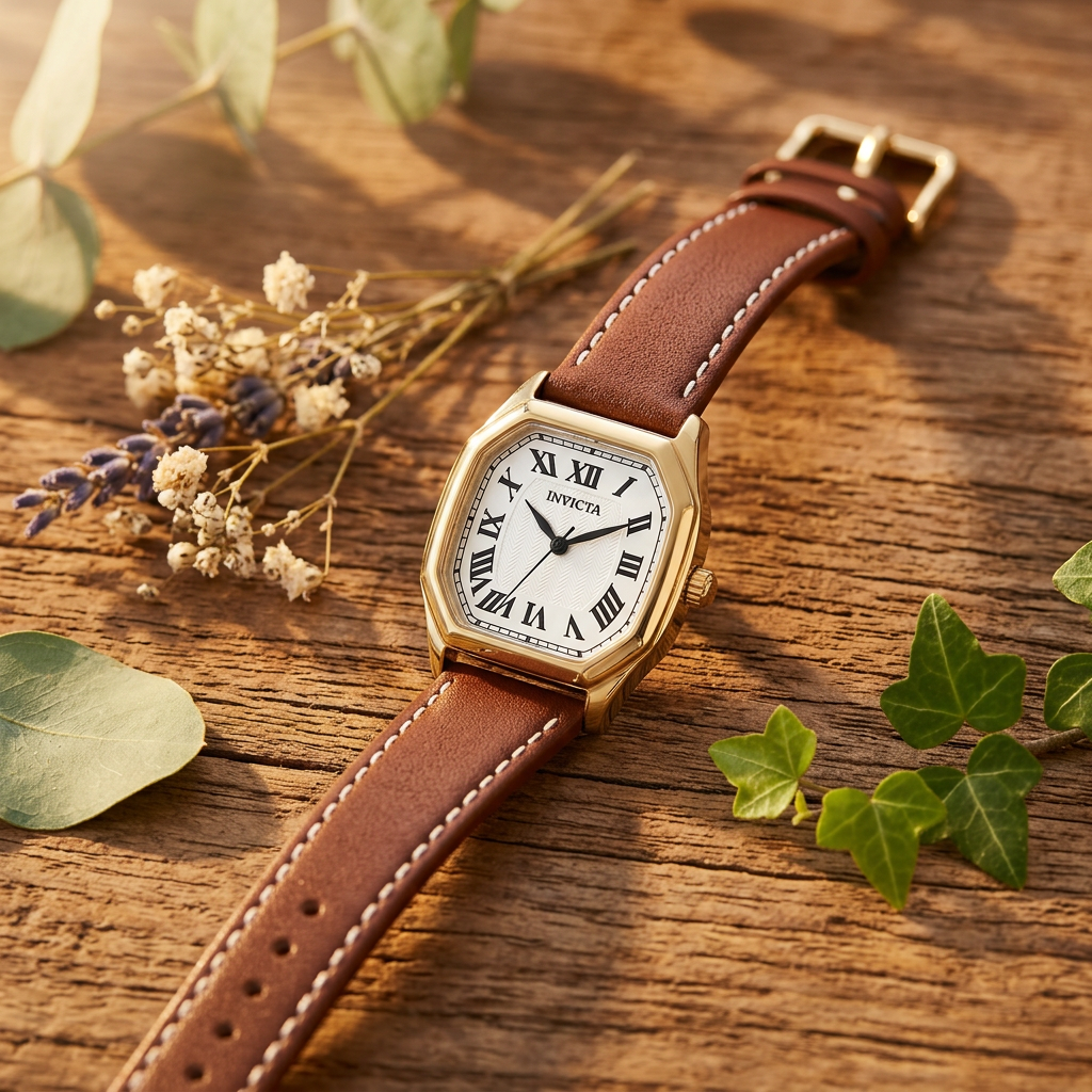Invicta Wildflower 27mm – White Dial Brown Leather Strap Quartz