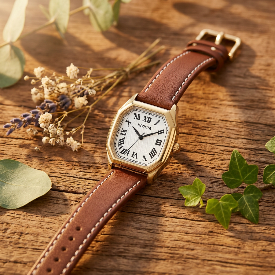 Invicta Wildflower 27mm – White Dial Brown Leather Strap Quartz