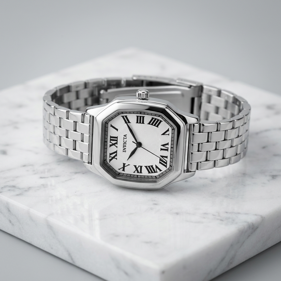 Invicta Wildflower 27mm – Silver-Tone Stainless Steel Fold-Over Clasp Quartz
