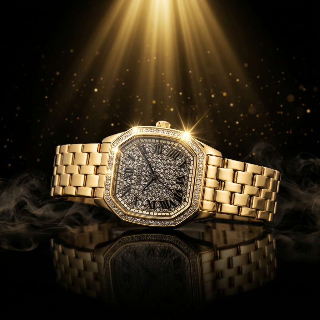 Invicta Wildflower Pavette 27mm – Gold Black Pavé Crystal Quartz