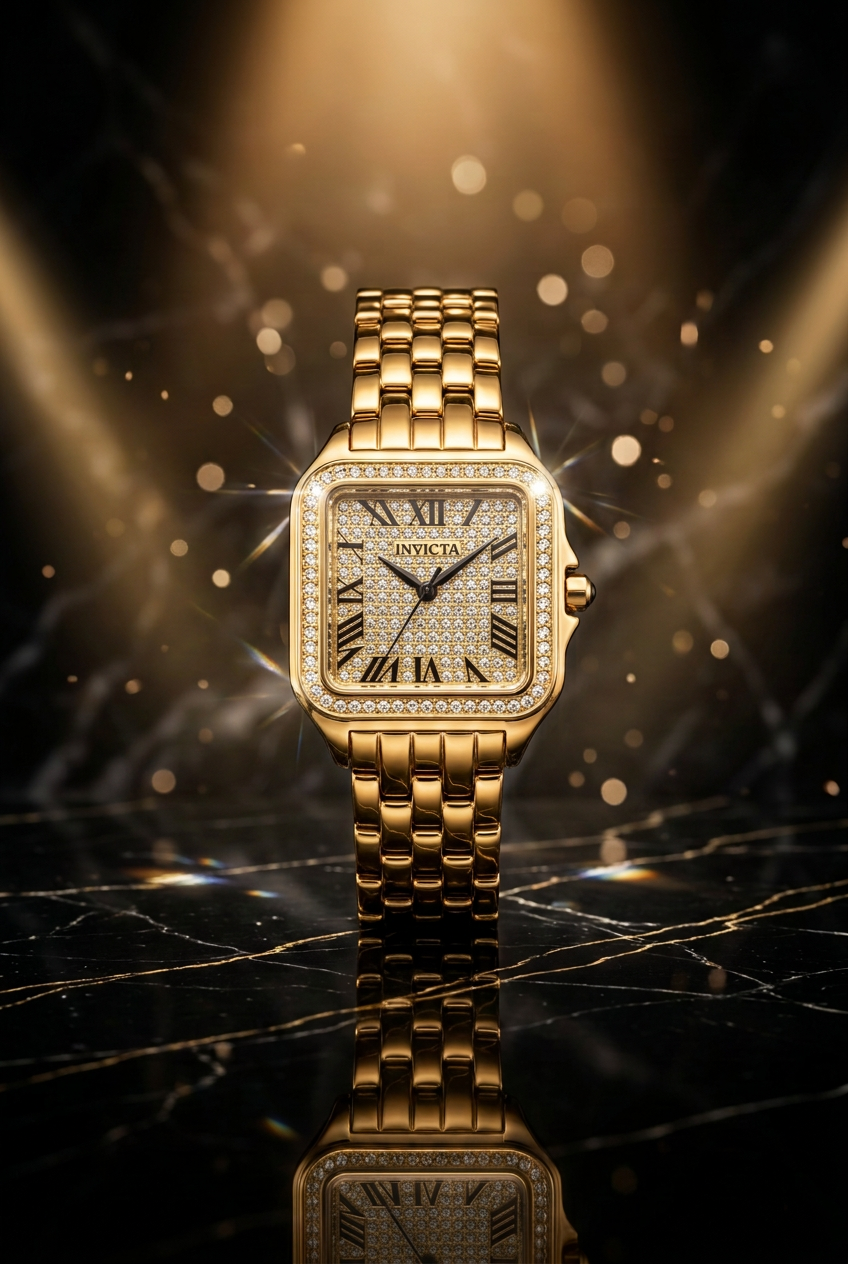 Invicta Women's Angel 50624 Gold Tone Square Crystal Bezel Quartz Watch