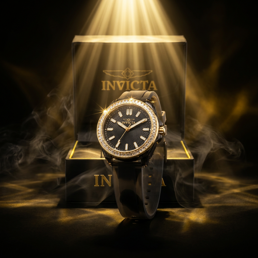 Invicta Women's Celestial 37mm – Black Crystal Bezel Silicone Quartz