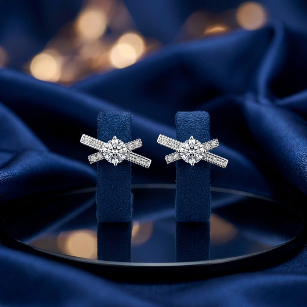 BIBI Jewelry 3.0ct Moissanite Geometric Stud Earrings – 925 Sterling Silver