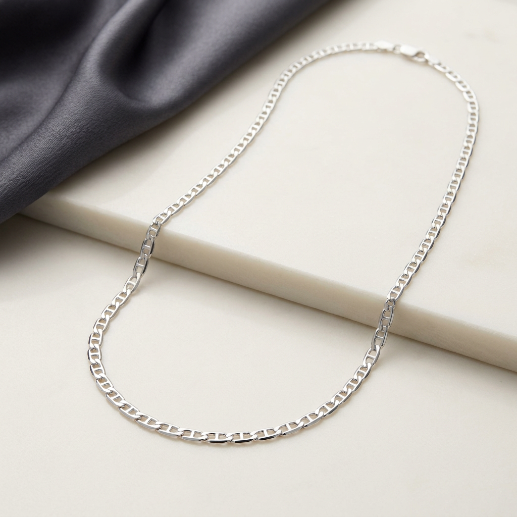 Solid S925 Sterling Silver Mariner Link Chain Necklace – 18 Inch, 1.8 mm