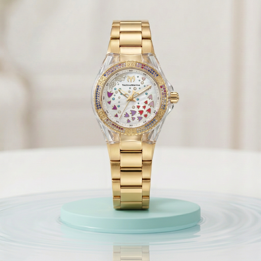 TechnoMarine Cruise Dream 40mm – MOP Confetti Dial Gold Crystal Quartz #125006