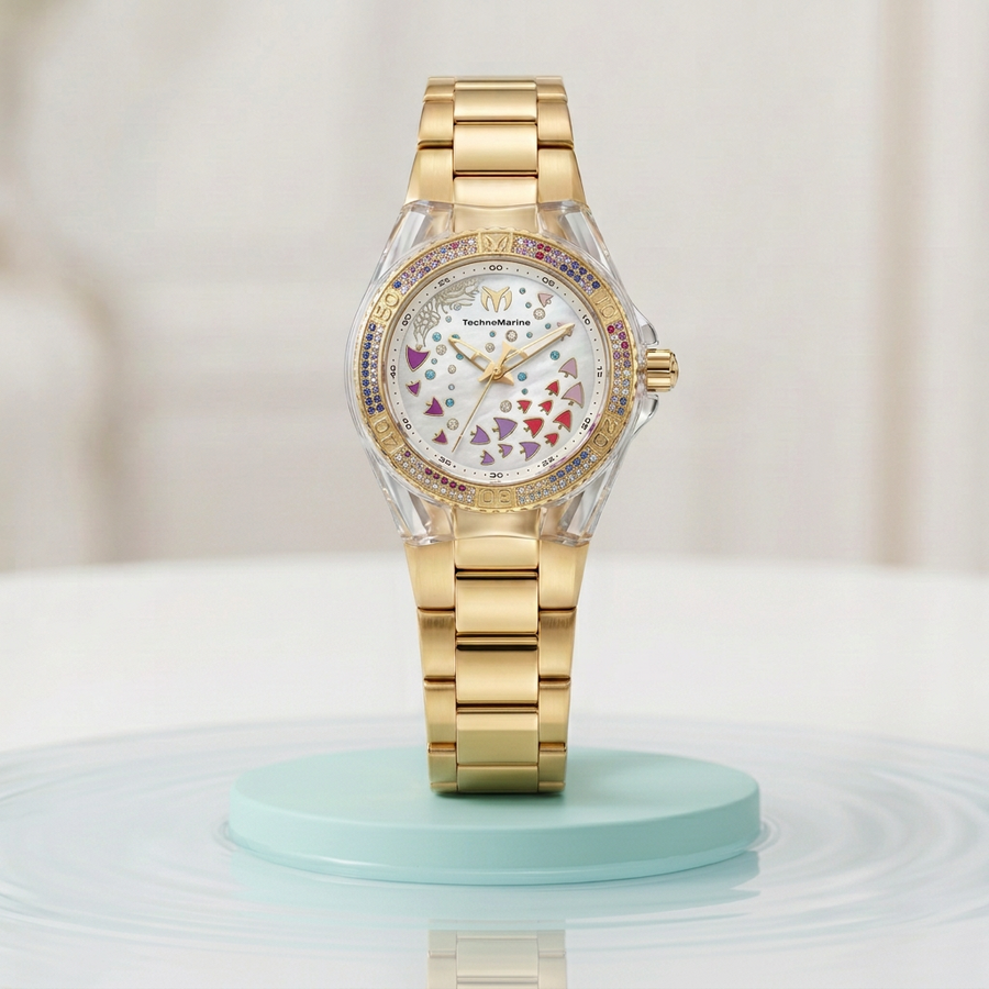 TechnoMarine Cruise Dream 40mm – MOP Confetti Dial Gold Crystal Quartz #125006