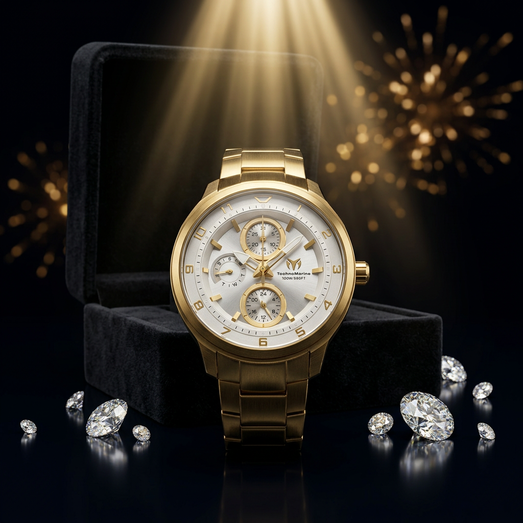 TechnoMarine Ocean Quantum 36mm – Gold-Tone Multi-Function Quartz #318110
